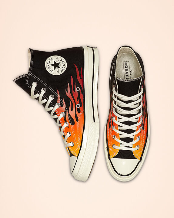 high top converse with flames