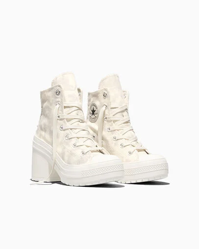 Chuck 70 De Luxe Heel Washed Denim Barely Grey/Egret/Barely Grey, Top and Side View