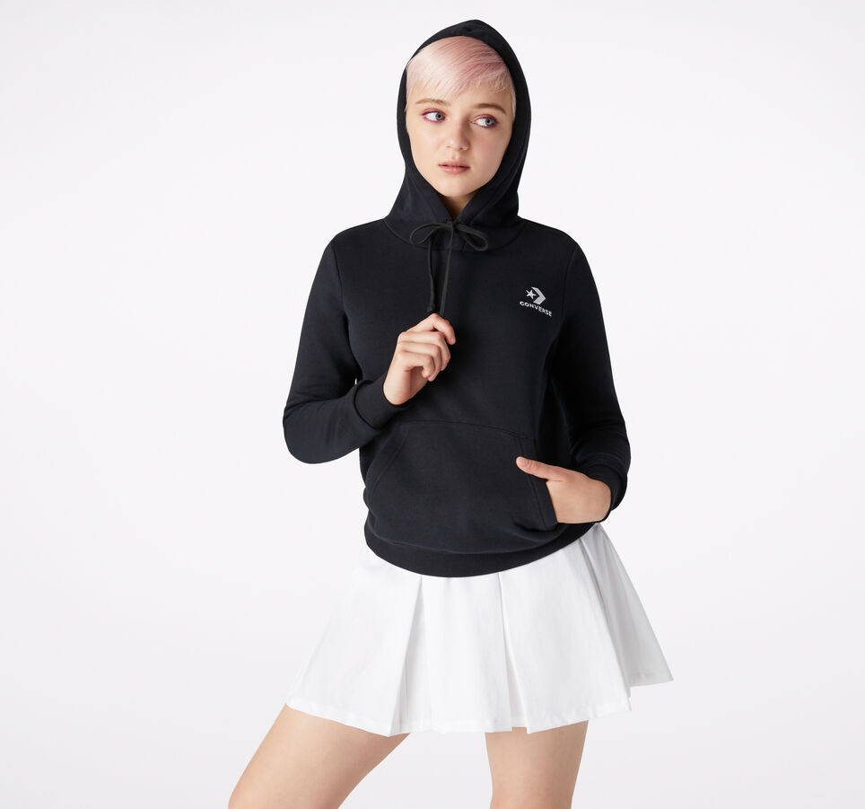 Star Chevron Embroidered Pullover Hoodie Black