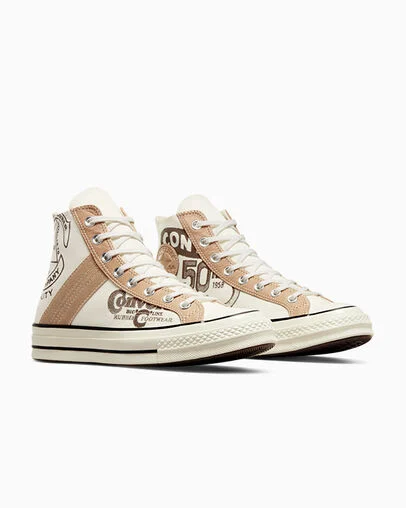 Chuck 70 Leather Overlay Egret/Champagne Tan/Black, Top and Side View