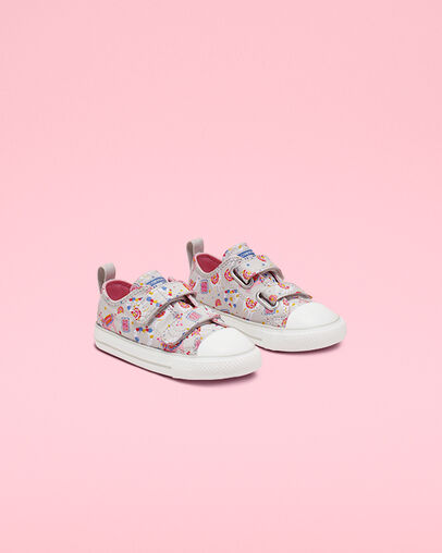 Llama Party Hook and Loop Chuck Taylor All Star Mouse/Coastal Pink/White