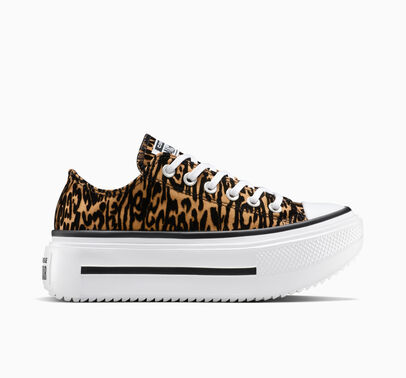 Converse All Star Leopard Print Canvas Sneakers in White, Black & Neon Yellow Converse Chuck 70 Ox Low Archive Neon Leopard Print Shoes  main image 3