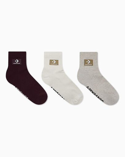 3-Pack Stack Patch Quarter Socks Oatmeal Heather, 3/4 View