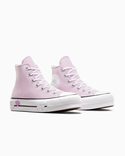 Chuck Taylor All Star Lift Platform Floral Stardust Lilac/White/Black, Top and Side View