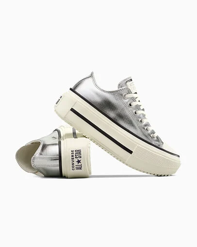 Chuck Taylor All Star Lift Double Stack Platform Metallic Silver/Egret/Black, Detail Angle View
