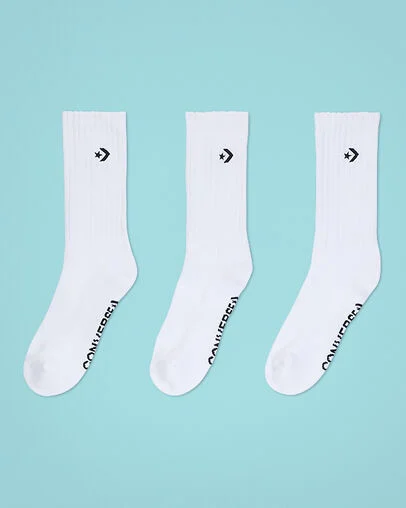 3-Pack Embroidered Crew Socks White, Front View