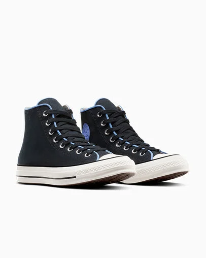 Chuck 70 Canvas & Cotton Black/Black/Open Sky, Top and Side View