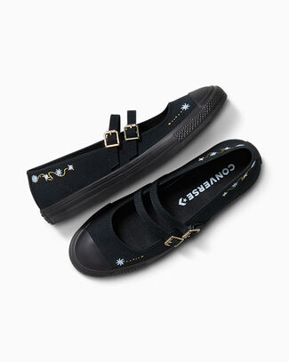 Chuck Taylor All Star Dainty Mary Jane Floral Embroidery Black/Black/Gold, Outer Side View