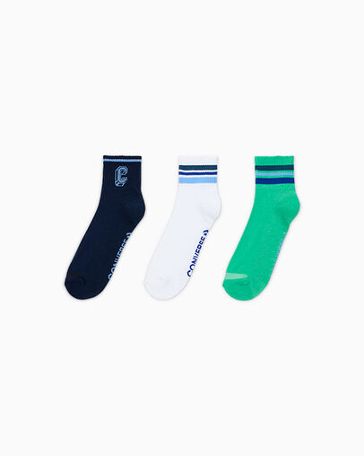 3-Pack Varsity Quarter Socks Navy/Wht/Green, Front View