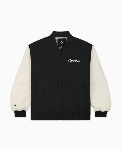 Chain Stitch Woven Jacket Converse Black, Front View