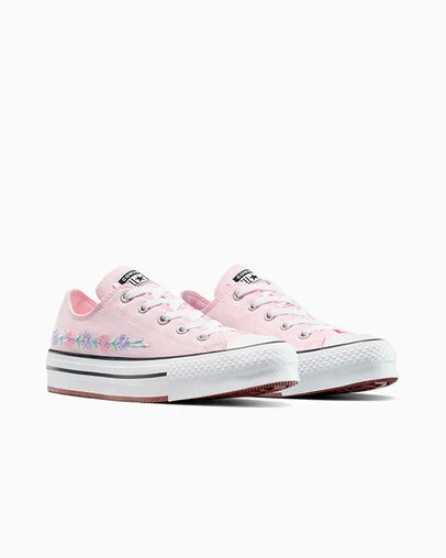 Chuck Taylor All Star EVA Lift Platform Embroidered Florals Sugar Berry/White/Black, Top and Side View