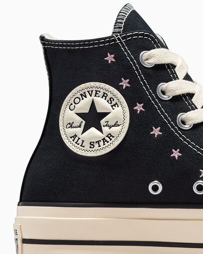 Chuck Taylor All Star Lift Platform Embroidered Stars Black/Lotus Pink/Egret, Detail Angle View