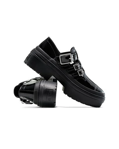 Chuck Taylor All Star Lugged Heel Mary Jane Platform Patent Leather Black/Black/Egret, Detail Angle View