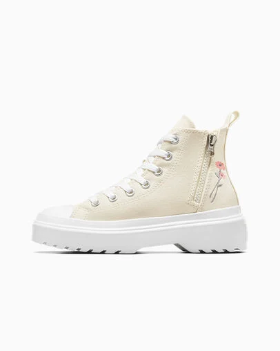 Chuck Taylor All Star Lugged Lift Platform Flowers Easy On Egret/White/Pink Phase, Inner Side View