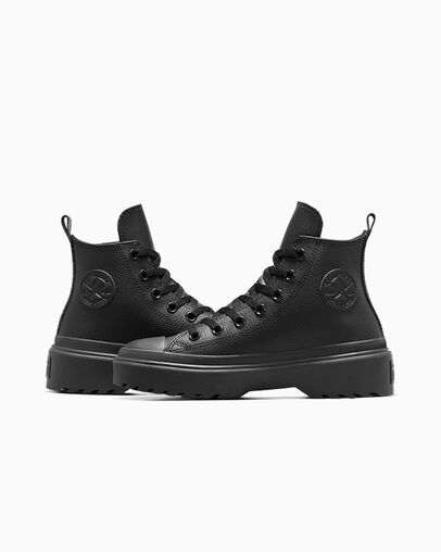 Chuck Taylor All Star Lugged Lift Platform Leather Black/Black/Black, Detail Angle View