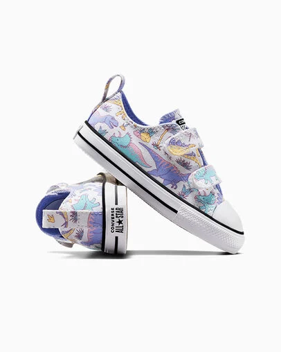 Chuck Taylor All Star Dino Party Easy On White/Ultraviolet/Topaz Gold, Detail Angle View