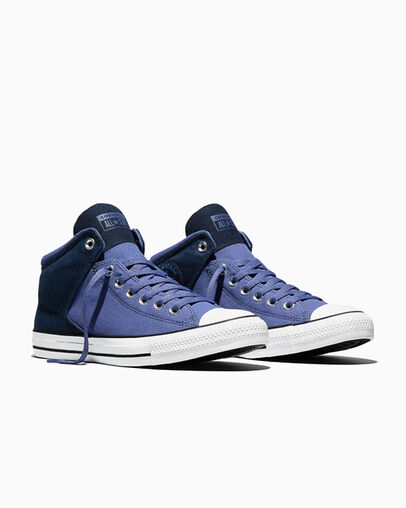 Chuck Taylor All Star High Street Colorblock Indigo Storm/Obsidian/White, Top and Side View