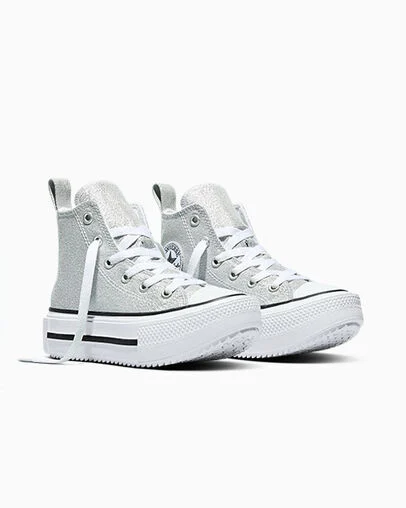 Chuck Taylor All Star Lift Double Stack Platform Shine Light Grey/Silver/White, Top and Side View