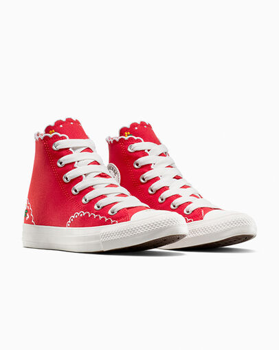 Chuck Taylor All Star Embroidered Flowers Red/Green/White, Top and Side View
