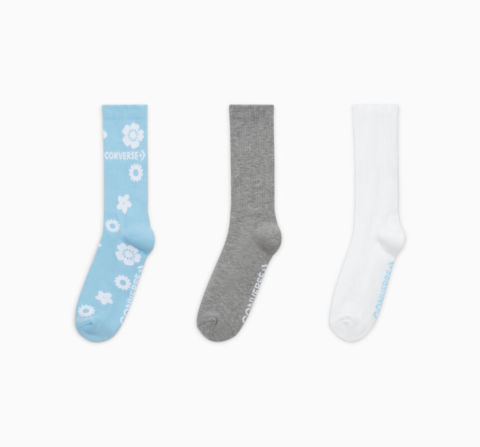 3-Pack Floral Crew Socks True Sky/White/Lgh