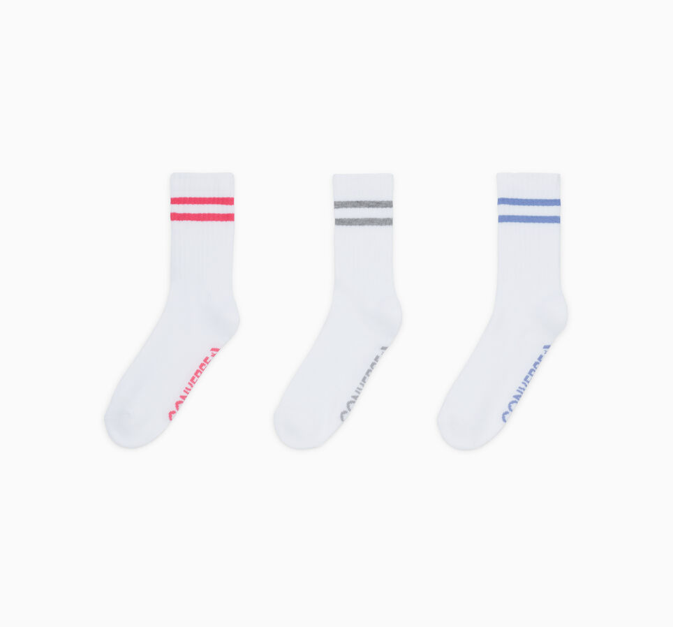 3-Pack Double Stripe Short Crew Socks White