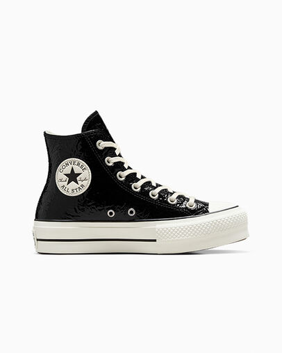 Chuck Taylor All Star Lift Platform Crinkled Leather Black/Egret/Black, Outer Side View