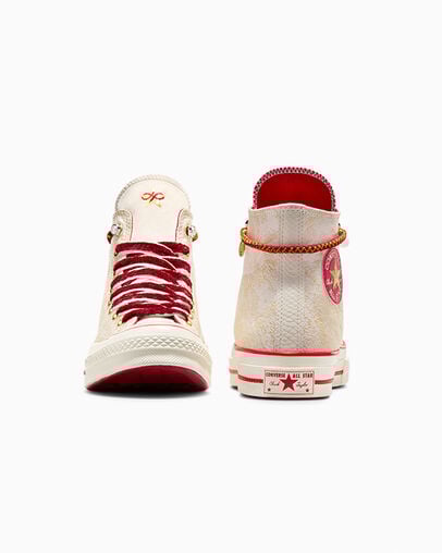 Chuck 70 Lunar New Year Egret/Enamel Red/Light Gold, Heel View