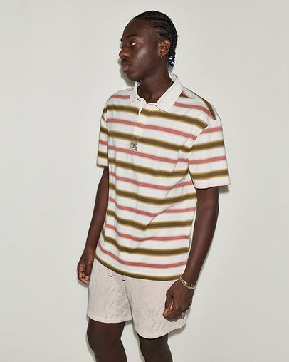 CONS Script Stripe Polo Shirt Burn Out Multi, Back View