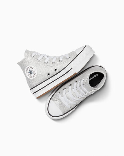 Chuck Taylor All Star EVA Lift Platform Prism Glitter Mouse/White/Black, Angled View