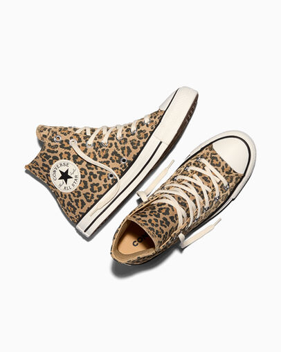 Chuck Taylor All Star Leopard Jacquard Egret/Black/Honey Stick, Angled View