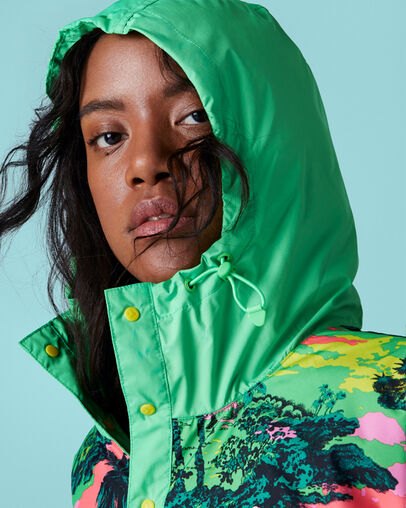 Printed Packable Hooded Anorak Acid Green Multi