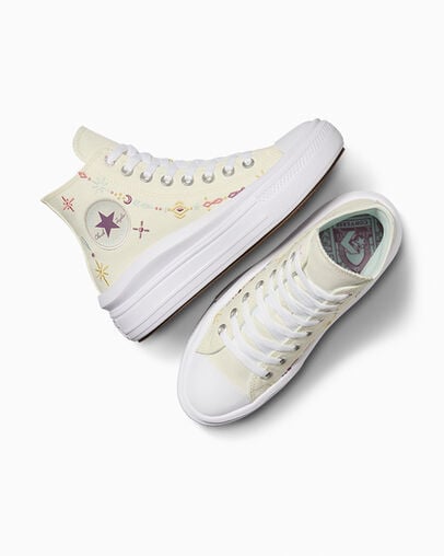 Chuck Taylor All Star Move Platform Alchemy Embroidery Egret/White/Golden Vista, Angled View