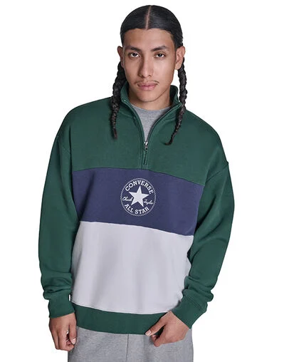 Retro Stripe Relaxed Quarter-Zip Sweatshirt Branch Out Green Multi, Front View