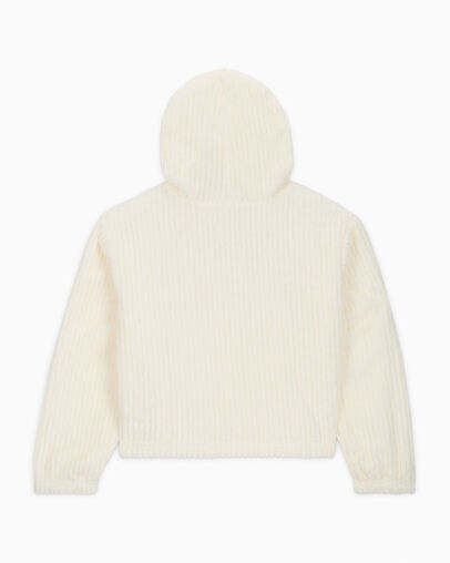 Ribbed Sherpa Fleece Hoodie Egret, Back View