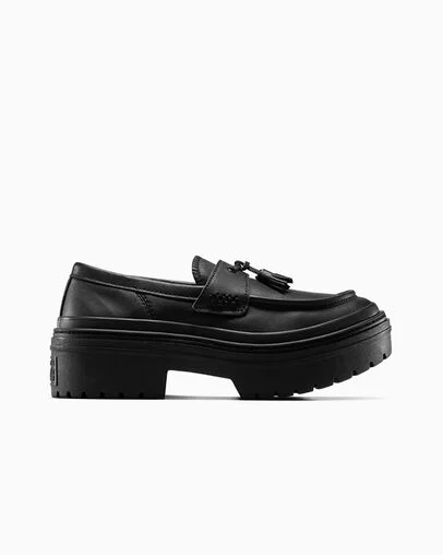 Chuck Taylor All Star Lugged Heel Loafer Platform Leather Black/Black/Black, Outer Side View