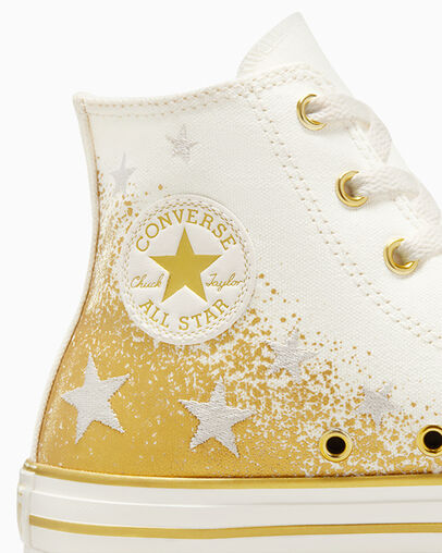 Chuck Taylor All Star EVA Lift Platform Gold Metallic Vintage White/Gold, Detail Angle View