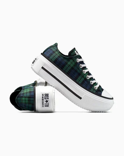 Chuck Taylor All Star Lift Double Stack Platform Plaid Navy/Black/Branch Out, Detail Angle View