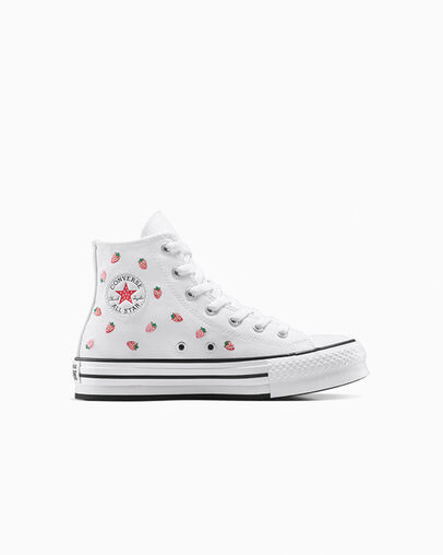 Chuck Taylor All Star EVA Lift Platform Embroidered Strawberries White/Soft Red/Watermelon Pink, Outer Side View