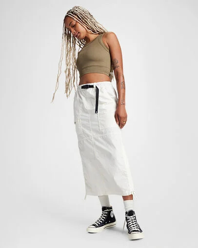 Long Woven Cargo Skirt Converse Egret, Full Body View