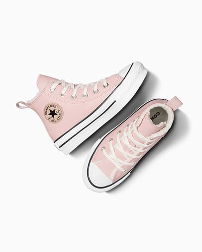 Chuck Taylor All Star Lift Platform Leather & Faux Fur Pink Sage/Vintage White/Black, Angled View