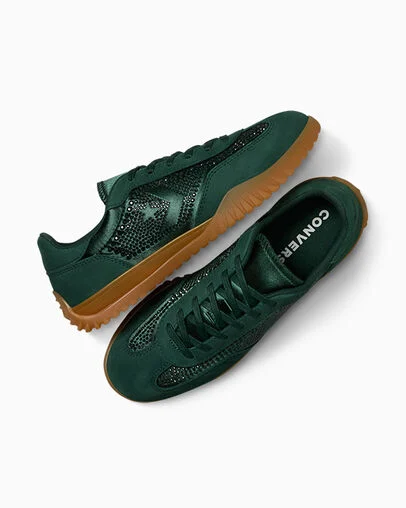 Converse Run Star Trainer With Swarovski® Crystals Deep Emerald/White/Multi, Angled View