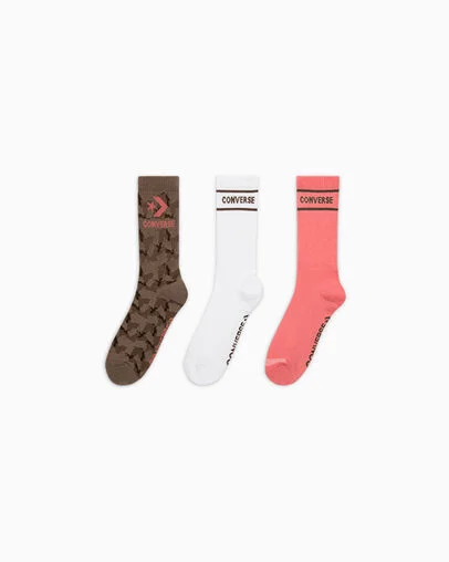 3-Pack Color-Popped Camo Crew Socks Camo/Wht/Coral, Front View
