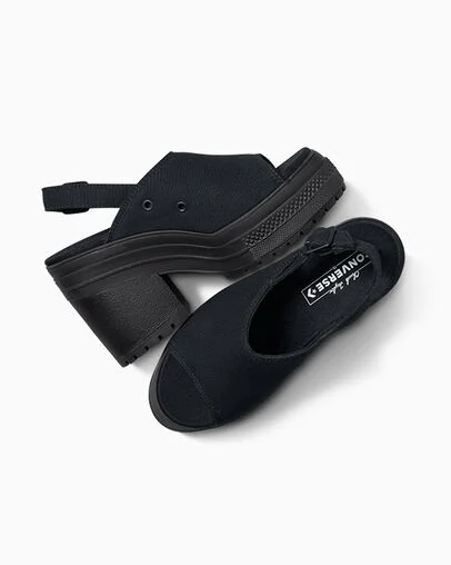 Chuck 70 De Luxe Heel Sandal Platform Black/White/Black, Angled View