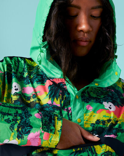 Printed Packable Hooded Anorak Acid Green Multi