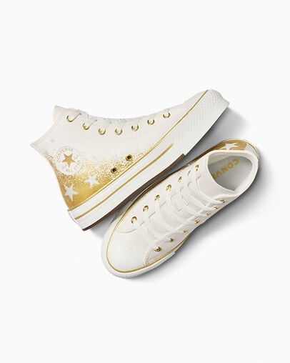 Chuck Taylor All Star EVA Lift Platform Gold Metallic Vintage White/Gold, Angled View