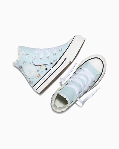 Chuck Taylor All Star EVA Lift Platform Embroidered Florals Cold Touch/White/Black, Angled View