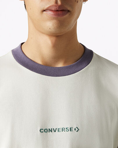 Oversized Wordmark Ringer Crew Neck Short Sleeve T-Shirt Egret, Detail View