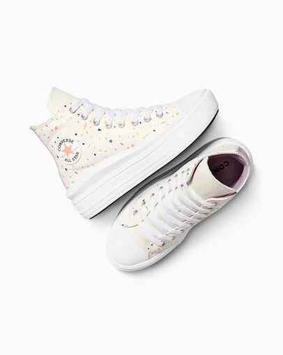 Chuck Taylor All Star Move Platform Confetti Egret/White/Neon Salmon, Angled View