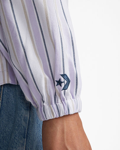 Striped Woven Button-Up Shirt Vapor Violet, Detail View