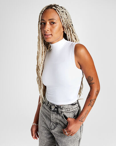 Sleeveless Mock Neck Top White, Front View